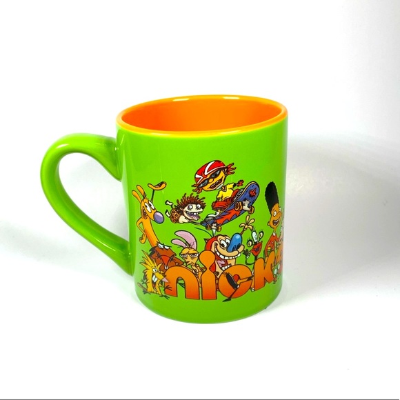 Nickelodeon Retro 90's Characters 14 oz Coffee Mug Green & Orange Ceramic - Picture 1 of 5